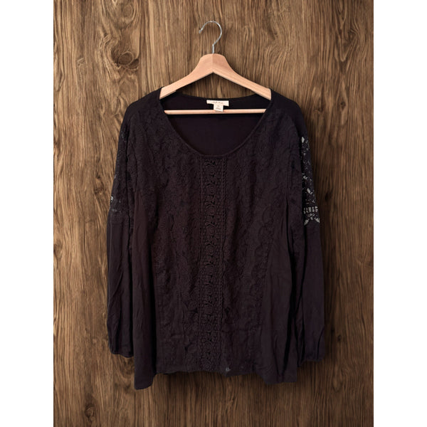 Style & Co Women’s Romantic Charm Deep Black Lace Blouse Size XL NWT MSRP $55