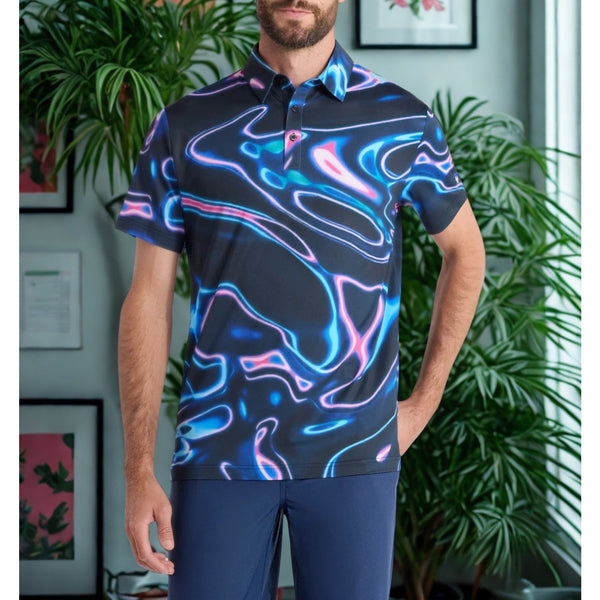 Birdie Bound Polo L NWT Black Dark Chrome Golf Shirt UPF 50 Stretch Performance