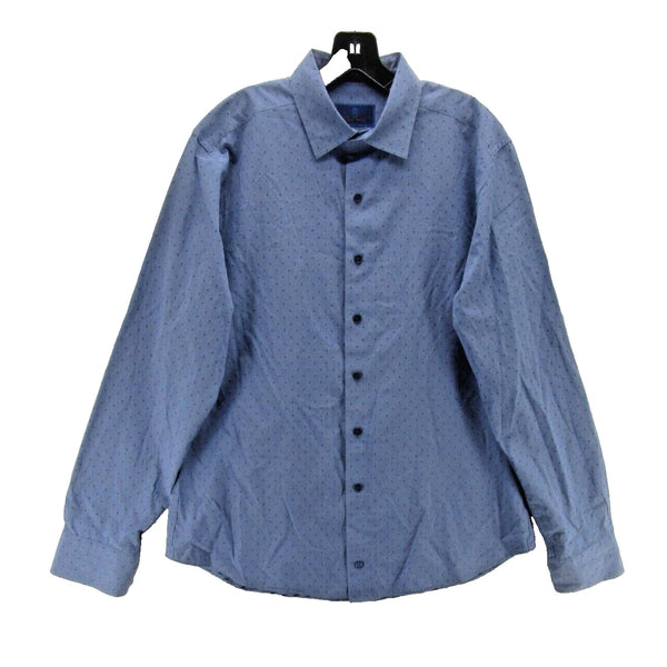 David Donahue Heathered Dobby Fusion Shirt Poplin Denim Blue Men's 17.5 XL