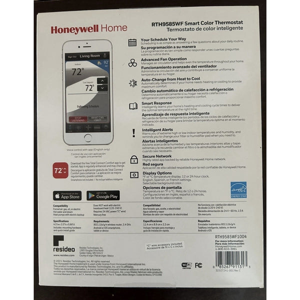 Honeywell Home RTH9585WF1004 Wi-Fi Smart Color Thermostat Silver New
