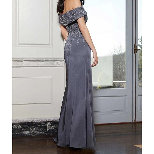 MGNY 72615 Embroidered Bodice Off The Shoulder Dress Navy Sz. 16 (Sample)