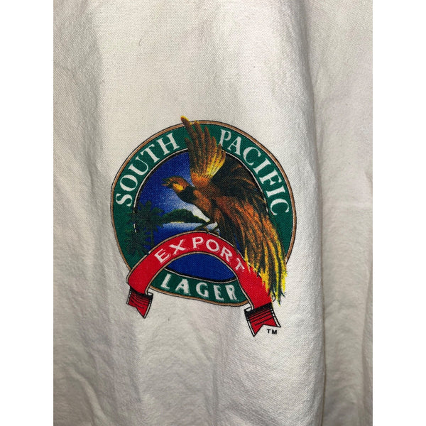 South Pacific Lager Beer T Shirt Sz. XL White Graphic Tee Crazy Shirt Vintage