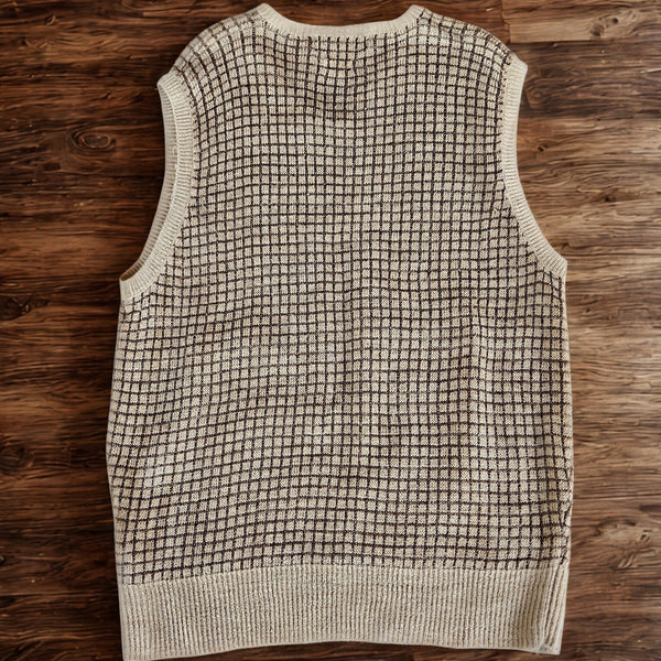 Polo Ralph Lauren Linen Sweater Vest Tan Brown Checkered Knit Men’s Size S