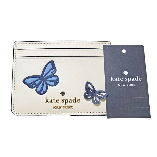 Kate Spade Small Slim Leather Card Holder Flutter Fly Butterfly White NWT $99
