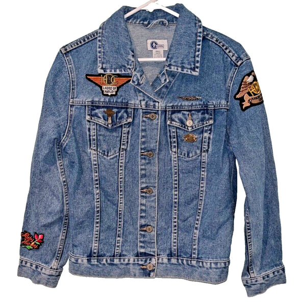 Arizona Harley Davidson Patches Denim Jean Motorcycle Jacket Sz. S Vintage