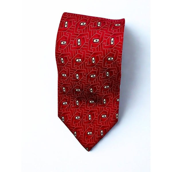 Christian Dior Monsieur Geometric Red Silk Tie Made in USA Fabric VTG