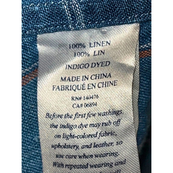 Faherty Brand Mens 2XL 100% Linen Indigo Blue Plaid Button Down Beach Shirt