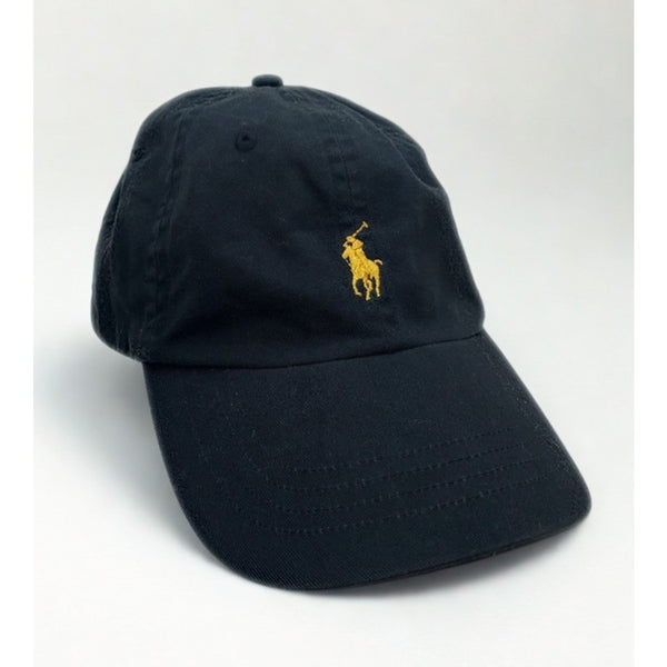 Polo Ralph Lauren Gold Pony Logo Hat Black Adjustable Strapback Rare EUC