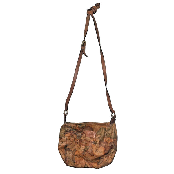 Alviero Martini 1 Classe Womens Shoulder Bag Brown Map Print Zipper Vintage
