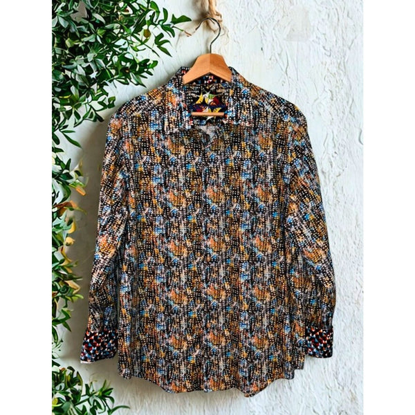 Robert Graham Shirt L Geometric All Over Print Flip Cuff NWOT Classic Fit