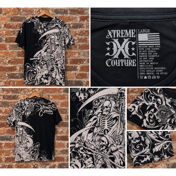 Xtreme Couture Affliction Skull Reaper MMA T-Shirt Men's L Black Y2K Vintage