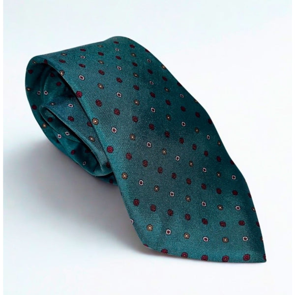 Christian Dior Geometric Dot Silk Tie Teal Burgundy Made in USA Paris New York