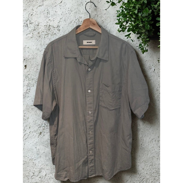 Buck Mason Draped Twill Shirt Men's 2XL Gray Short Sleeve Cotton Rayon Button Up