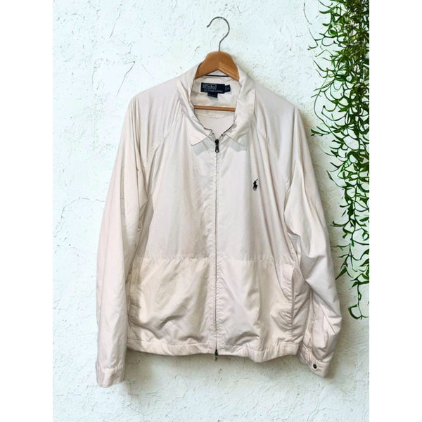 Polo Ralph Lauren Bi Swing Windbreaker Jacket White XL Full Zip Bomber Vintage