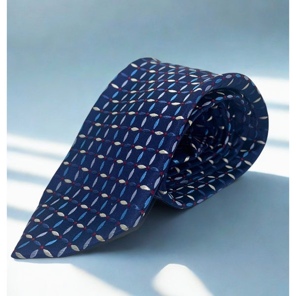 Ermenegildo Zegna Silk Tie Navy Blue Geometric Pattern Made in Italy Luxury