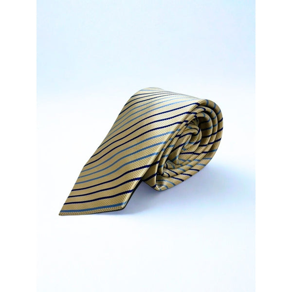 Charles Tyrwhitt 100% Silk Tie Beige Blue Striped Classic Mens Necktie EUC