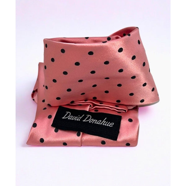 David Donahue Salmon Pink Silk Polka Dot Tie 100% Silk Handmade EUC