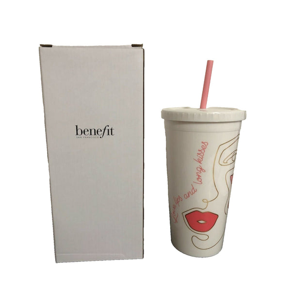 Benefit Kiss Tints 2020 Tumbler Soda Drink Straw Hard Plastic Cup White
