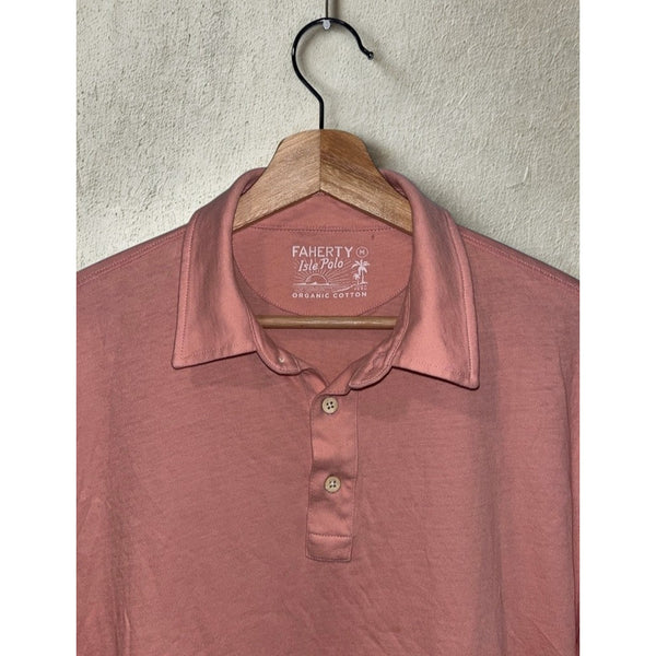 Faherty Isle Polo Shirt Mens M Salmon Organic Cotton Short Sleeve Casual Beach