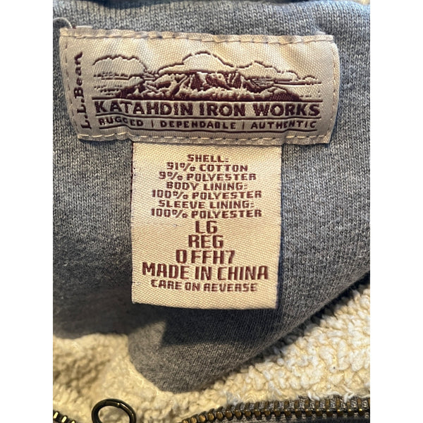 L.L.Bean Katahdin Iron Works Sherpa Lined Full Zip Hoodie Heather Grey Sz. Large