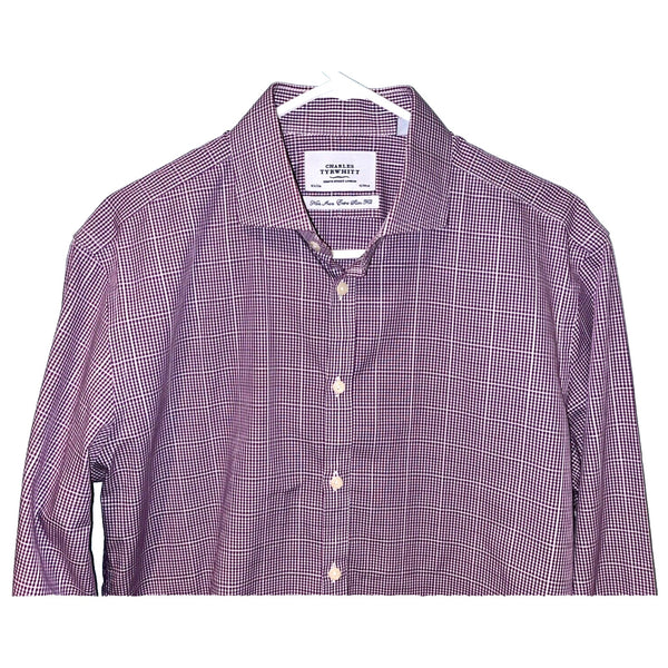Charles Tyrwhitt Dress Shirt Non Iron Extra Slim Fit Purple Check Men's 16.5/33