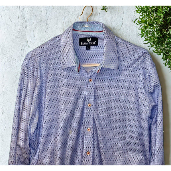 Butter Cloth Shirt Mens Large Blue Button Up Icy Cotton Stretch Performance
