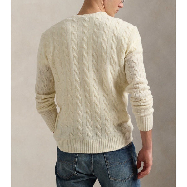 Polo Ralph Lauren Cable Knit Sweater Men's L Cream Wool Cashmere Pony