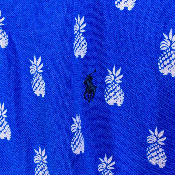 Polo Ralph Lauren Pineapple Polo Shirt XL Blue White Custom Slim Fit Tropical