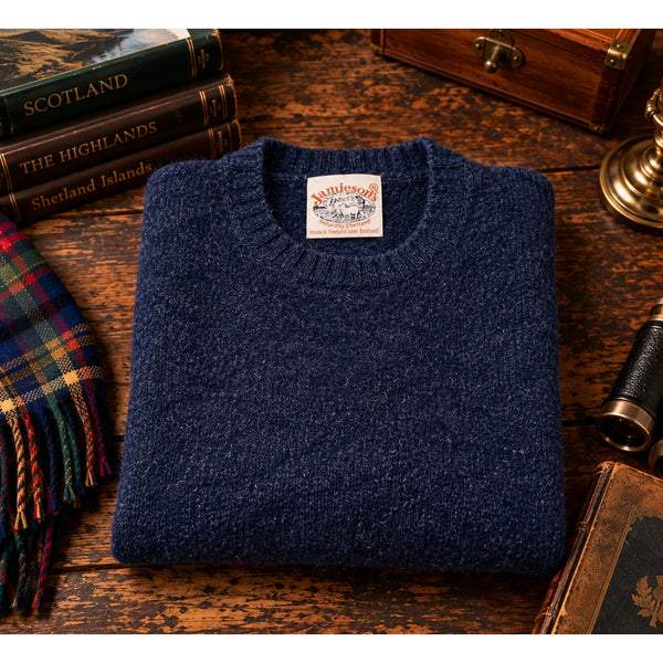 Jamieson's of Shetland Wool Sweater Men's M Navy Blue Brushed Shag Scotland