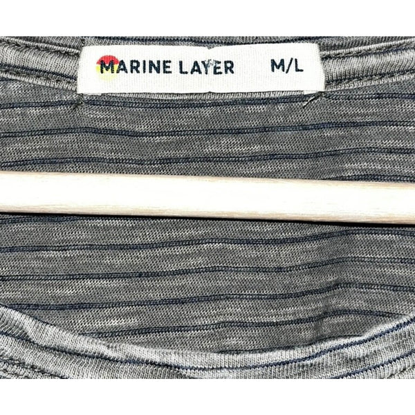 Marine Layer T-Shirt M/L Olive Green Navy Stripe Signature Pocket Style 15101