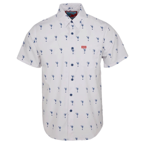 Dixxon The Gnartini Party Shirt Men's 5XL White Martini Print Button Up NWOT