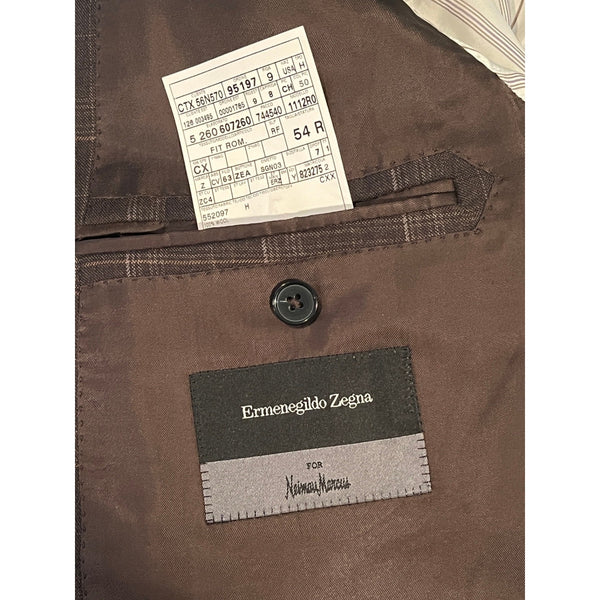 Ermenegildo Zegna Neiman Marcus Blazer 44R EU 54 Brown Windowpane Wool
