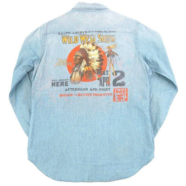 Polo Ralph Lauren Vintage 90s Blue Wild West Show Indian Head Western Sz. L EUC
