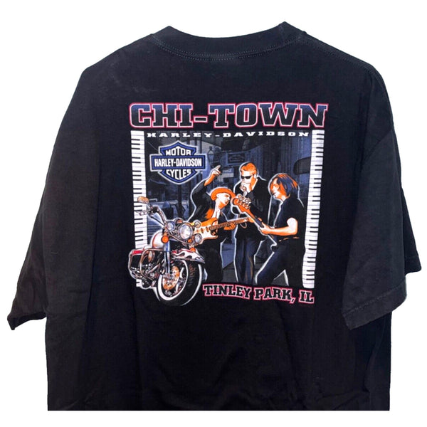 Harley Davidson Chi-Town Tinley Park, Illinois XL Rare Music Biker T Shirt Tee
