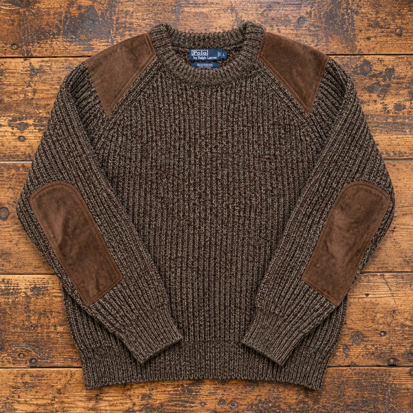 Polo Ralph Lauren Military Commando Shooting Jumper Wool Alpaca Leather Sz L