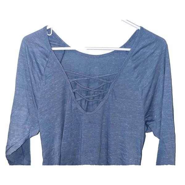 Victorias Secret Sport Blue Strappy Long Sleeve Criss Cross Back Athletic T Sz S