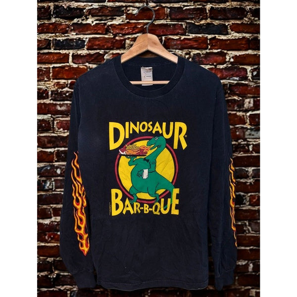 Dinosaur Bar-B-Que Flame Long Sleeve Shirt Black M Syracuse NY Y2K Vintage