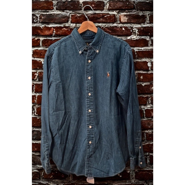 Polo Ralph Lauren Classic Fit Denim Button Down Shirt Mens L Blue Cotton Casual