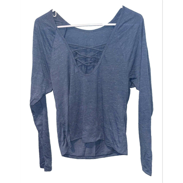 Victorias Secret Sport Blue Strappy Long Sleeve Criss Cross Back Athletic T Sz S