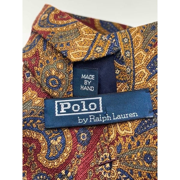 Polo Ralph Lauren Paisley Silk Tie USA Handmade Vintage Burgundy Gold Neckwear