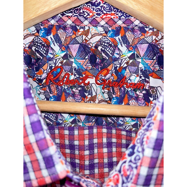 Robert Graham Textured Geometric Flip Cuff Shirt Mens 2XL Classic Fit EUC