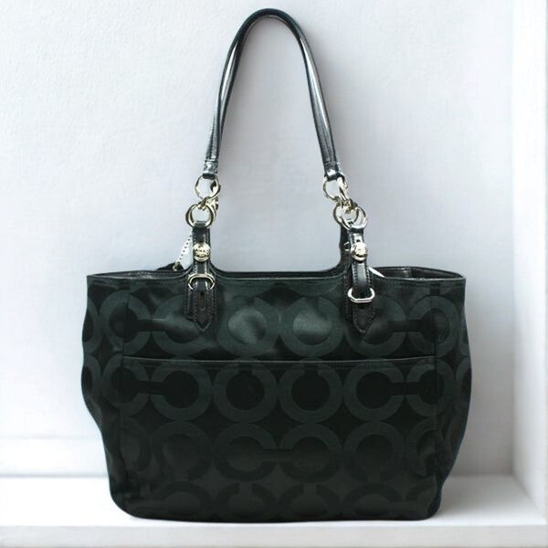 Coach Mia Opaque Sateen Black Op Art Tote Bag E1082-15758 Vintage EUC