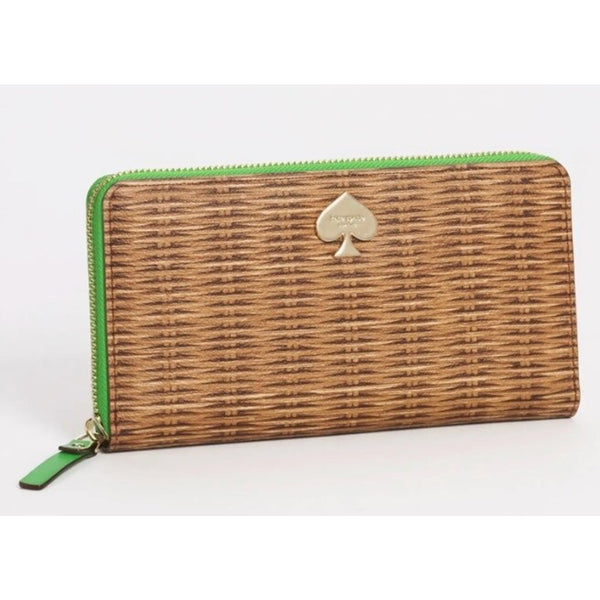 Kate Spade Pack A Picnic Woven Basket Print Leather Zip Wallet Clutch MSRP $178