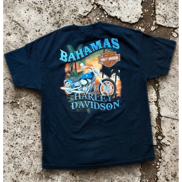 Harley Davidson Bahamas T Shirt Mens 2XL Black Tropical Motorcycle Biker Tee