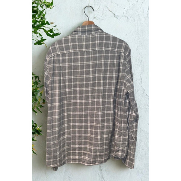 Faherty Brand Seaview Flannel Shirt Mens XL Gray White Plaid Organic Cotton EUC