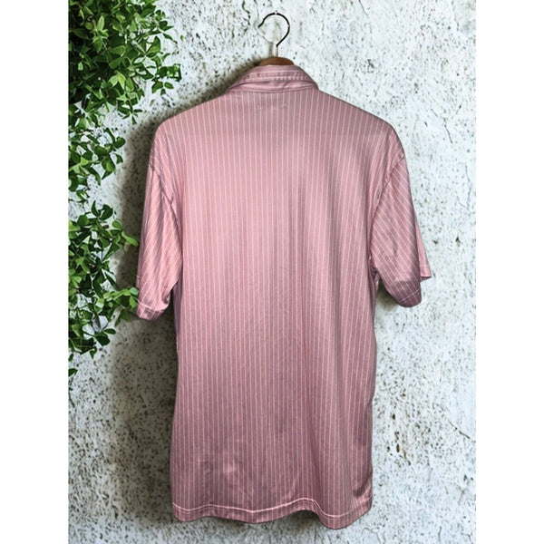 Collars & Co L Pink Stripe Performance Polo Dress Collar Golf Shirt EUC