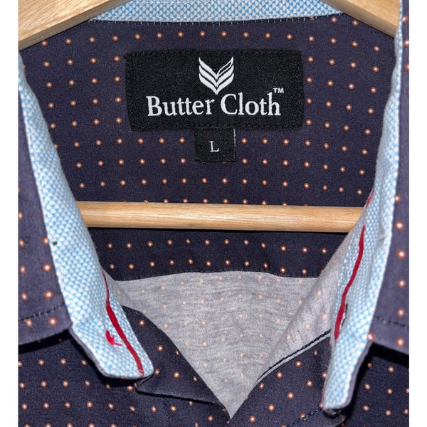 Butter Cloth Shirt Polka Dot Icy Cotton Short Sleeve Men Sz. L Button Up