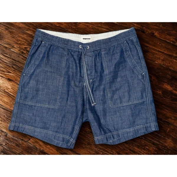 Taylor Stitch Breakwater Shorts XL Washed Indigo Chambray Organic Cotton NWOT