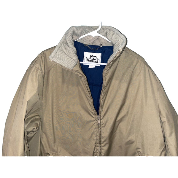 Woolrich Vintage Chore Jacket 2XL Tan Blue Nylon Lining Knit USA Made