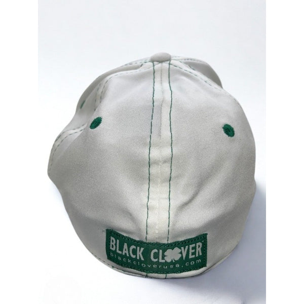 Black Clover Live Lucky Hat White Green Clover L/XL Flex Fit Golf Cap EUC